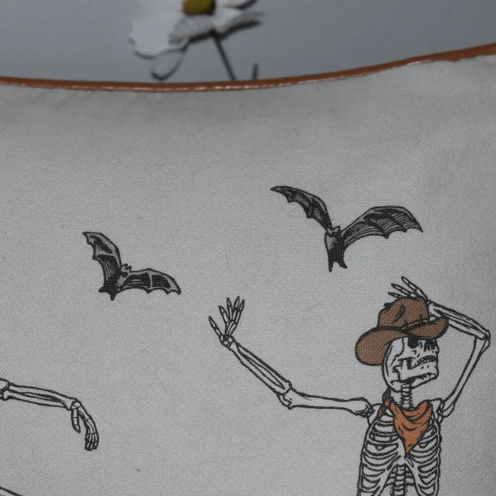 Cynthia Rowley Western Country Farmhouse Cowboy Skeleton Bats Halloween Pillow